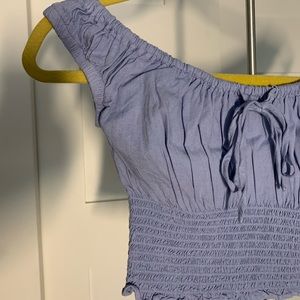 BRANDY/J GALT blue cropped off-the-shoulder blouse